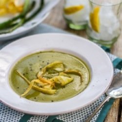 Asparagus and Pea Soup with Parsnip Crisps