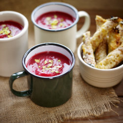 Beetroot & Butternut Squash Soup With Godminster Soldiers