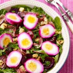 Beetroot Stained Boiled Eggs & Parma Ham Salad