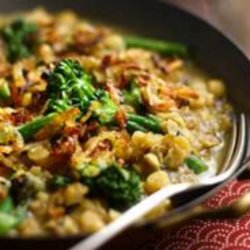 Broccoli and Split Pea Curry with Shallots