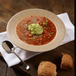 Chickpea and Chorizo Soup with Avocado Cream