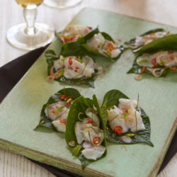 Cured Fish On Betel Leaf With Lemongrass And Mint