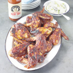 Fiery Bourbon Chicken Wings With Blue Cheese Dip