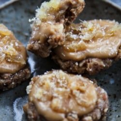 Raw Vegan Ginger Coconut Cookie Bites with Salted Caramel Frosting