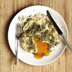 Easy over goose egg with caper and lemon crust