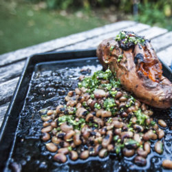 Vegan Nishi Sweet Potato with Black eye Peas and Herb smash