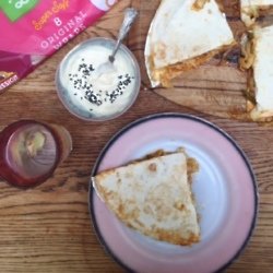 Cheat’s kimchi quesadilla with toasted sesame vegan mayo