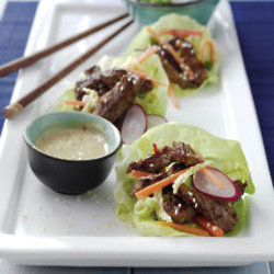 Korean Lettuce Beef Wraps With Kimchi Slaw