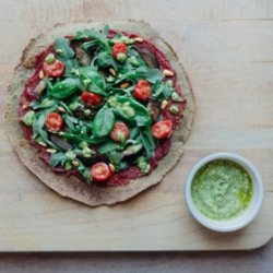 Quinoa pizza with zesty moringa pesto