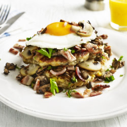 Mushroom, Bacon And Egg Pancake Stack