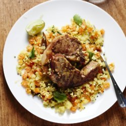 Organic Spiced lamb chop with carrots and cauliflower