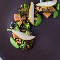 Tenderstem® Broccoli, Cerney Ash Goat's Cheese, Quince Terrine, Hazelnuts