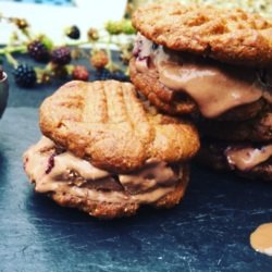 Peanut butter, Chocolate and Blackberry ice-cream sandwiches