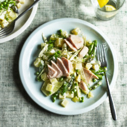 Poached Salmon & Potato Salad with Crème Fraiche