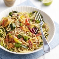 Rainbow Noodles with Chilli Peanut Sauce