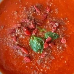 Red pepper goji tomato soup