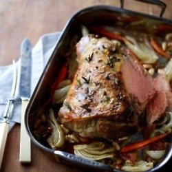 Herb Roasted Leg Of Lamb With Apricots, Walnuts & Almonds