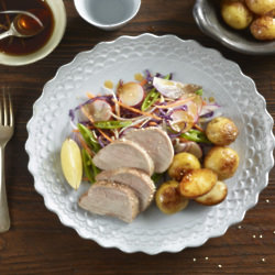 Roasties With A Quick Roast Pork And Asian Slaw