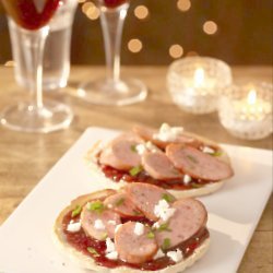 Red Onion Marmalade, Smoked Sausage and Feta Mini Pizzas