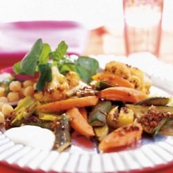 Moroccan Spiced Roasted Vegetables with Watercress, Chickpea and Red Onion Salad