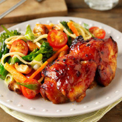 Sticky Chicken Thighs With Egg Noodles