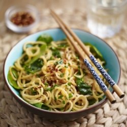 Sweet Potato Noodles with Cashew Butter and Spinach