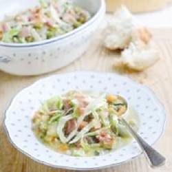 Sweetheart Soup with Shallots, Streaky Bacon and Sage