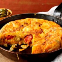 Spanish tortilla with Spanish olives and chorizo