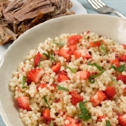 Strawberries, Pink Peppercorn and Mint Couscous with Slow Roast Lamb Shoulder