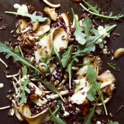 Sauteed wild mushrooms, wild rice, roasted garlic and rocket